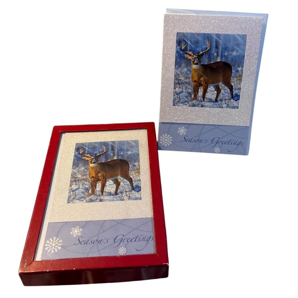 Holiday Greeting Cards Set of 18 Deer Scene Glittery By American Greetings